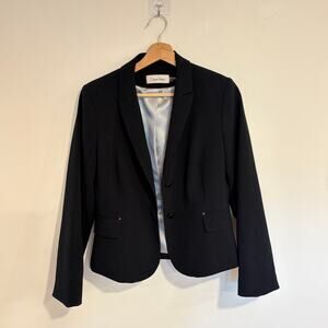 Calvin Klein Womens Black Blazer Jacket Size 10P Structured Career Workwear